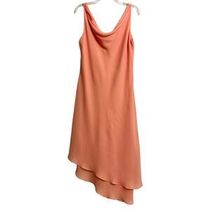 DOLLAR VTG Y2K Asymmetric Cowl Neck Peach Chiffon Viscose Formal Maxi Dress 3XL